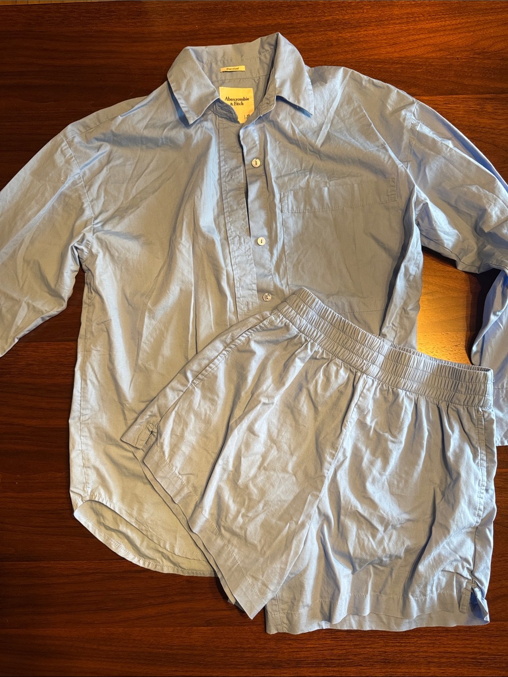 Abercrombie & Fitch Light Blue Button-Front Shirt and Elastic Waist Shorts